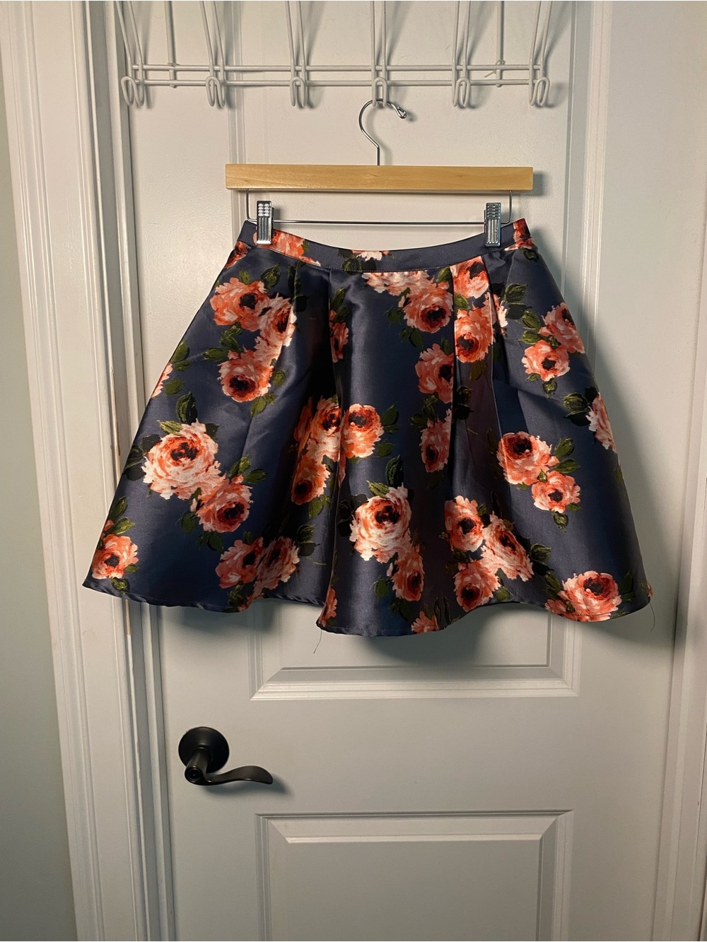 B Darlin Navy Skater Skirt with Coral Floral Print